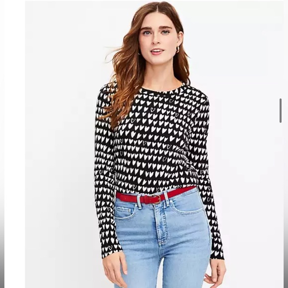 LOFT Tops - LOFT Long Sleeve Black T-shirt with White Heart Print